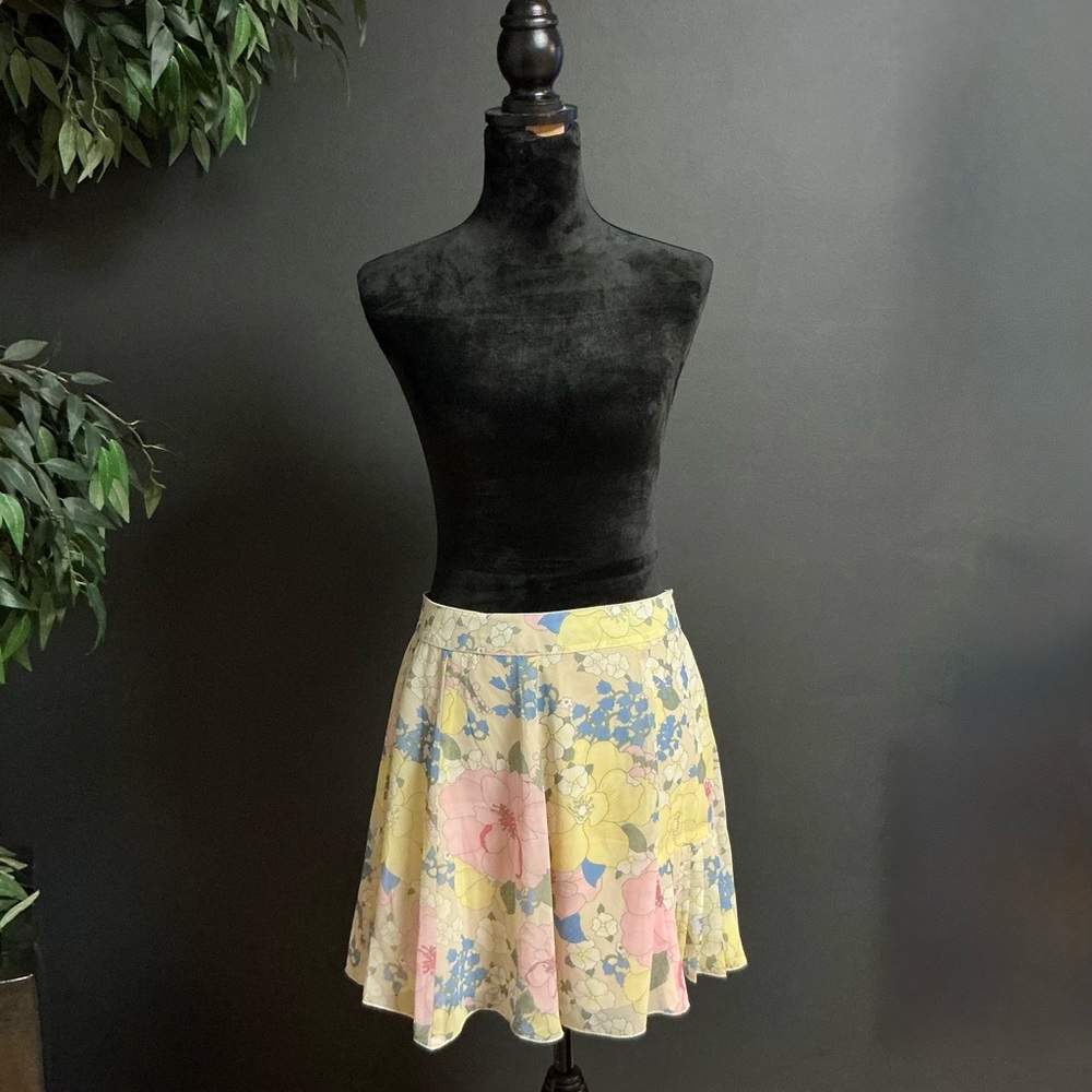 Floral A-Line Skirt - Yellow and Pink